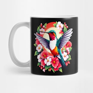 Cute Ruby Throated Hummingbird Surrounded by Spring Flowers Mug